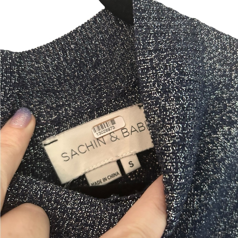 Sachin & Babi Amelie Metallic Navy Blue Knit Sweater Dress Women’s Size Small - Picture 7 of 14